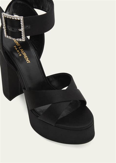 Saint Laurent Bianca Satin Buckle Platform Sandals